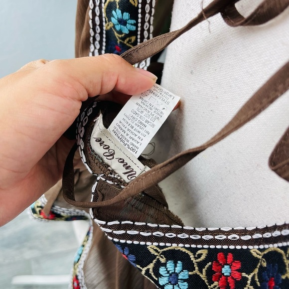 Uno Core Brown Sheer Embroidered Y2K Peplum Top - Picture 8 of 9